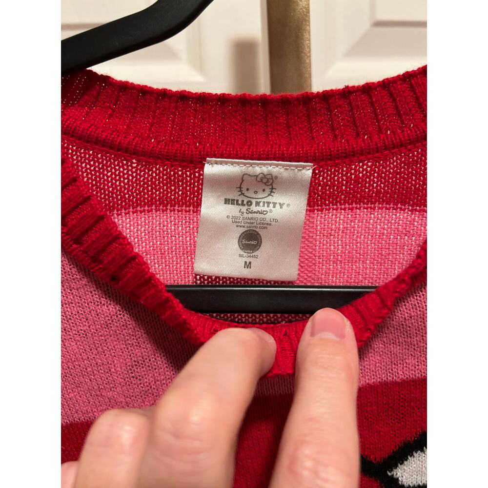 Hello Kitty Red & Pink Striped Sweater, Medium - Picture 5 of 7